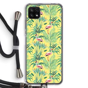 CaseCompany Flamingo party: Samsung Galaxy A22 5G Transparant Hoesje met koord