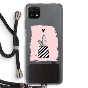 CaseCompany Zwart-wit cactus: Samsung Galaxy A22 5G Transparant Hoesje met koord