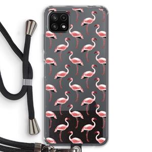 CaseCompany Flamingoprint groen: Samsung Galaxy A22 5G Transparant Hoesje met koord