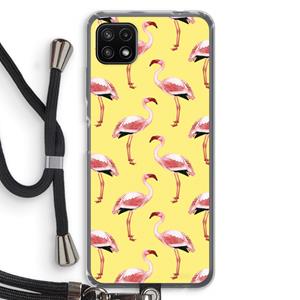 CaseCompany Flamingo's geel: Samsung Galaxy A22 5G Transparant Hoesje met koord