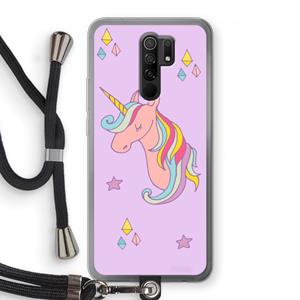 CaseCompany Roze eenhoorn: Xiaomi Redmi 9 Transparant Hoesje met koord