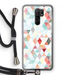 CaseCompany Gekleurde driehoekjes pastel: Xiaomi Redmi 9 Transparant Hoesje met koord