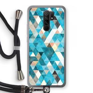 CaseCompany Gekleurde driehoekjes blauw: Xiaomi Redmi 9 Transparant Hoesje met koord