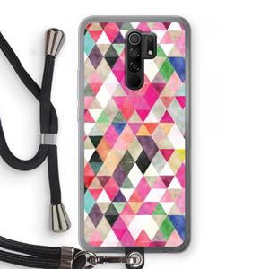 CaseCompany Gekleurde driehoekjes: Xiaomi Redmi 9 Transparant Hoesje met koord