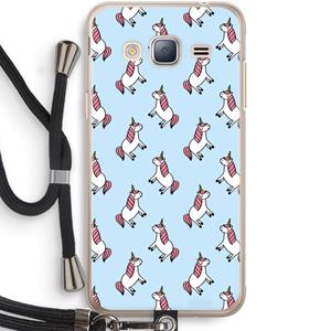 CaseCompany Eenhoorns overal: Samsung Galaxy J3 (2016) Transparant Hoesje met koord