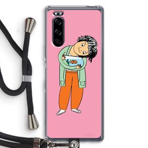 CaseCompany Visknuffel: Sony Xperia 5 Transparant Hoesje met koord