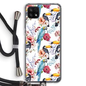 CaseCompany Bloemen tukan: Samsung Galaxy A22 5G Transparant Hoesje met koord