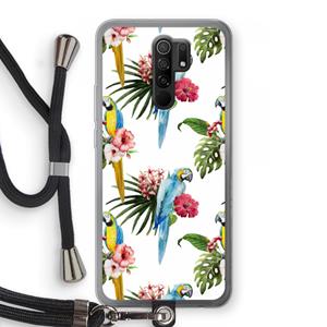 CaseCompany Kleurrijke papegaaien: Xiaomi Redmi 9 Transparant Hoesje met koord