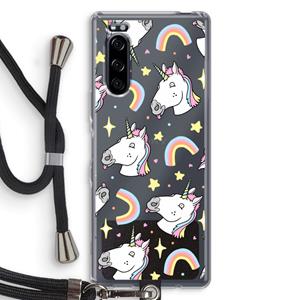CaseCompany Rainbow Unicorn: Sony Xperia 5 Transparant Hoesje met koord