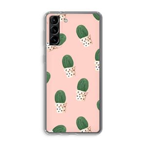 CaseCompany Cactusprint roze: Samsung Galaxy S21 Plus Transparant Hoesje
