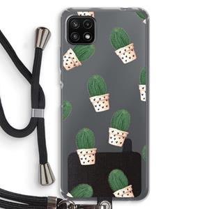 CaseCompany Cactusprint roze: Samsung Galaxy A22 5G Transparant Hoesje met koord