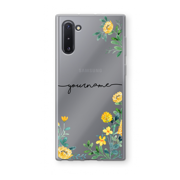 CaseCompany Gele bloemen: Samsung Galaxy Note 10 Transparant Hoesje