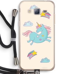 CaseCompany Vliegende eenhoorn: Samsung Galaxy J3 (2016) Transparant Hoesje met koord