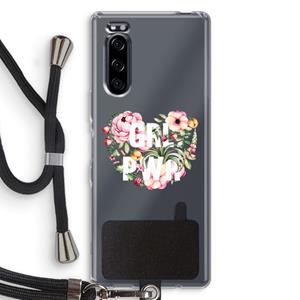 CaseCompany GRL PWR Flower: Sony Xperia 5 Transparant Hoesje met koord