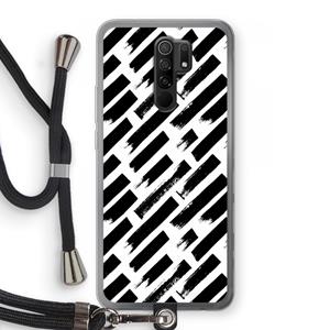 CaseCompany Zwarte vegen: Xiaomi Redmi 9 Transparant Hoesje met koord