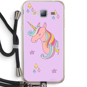 CaseCompany Roze eenhoorn: Samsung Galaxy J3 (2016) Transparant Hoesje met koord