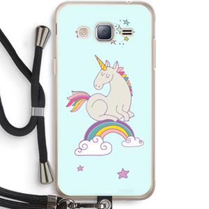 CaseCompany Regenboog eenhoorn: Samsung Galaxy J3 (2016) Transparant Hoesje met koord
