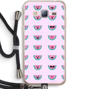 CaseCompany Smiley watermeloenprint: Samsung Galaxy J3 (2016) Transparant Hoesje met koord