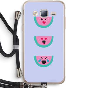 CaseCompany Smiley watermeloen: Samsung Galaxy J3 (2016) Transparant Hoesje met koord