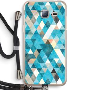CaseCompany Gekleurde driehoekjes blauw: Samsung Galaxy J3 (2016) Transparant Hoesje met koord