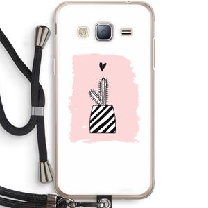 CaseCompany Zwart-wit cactus: Samsung Galaxy J3 (2016) Transparant Hoesje met koord