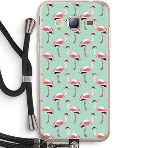 CaseCompany Flamingoprint groen: Samsung Galaxy J3 (2016) Transparant Hoesje met koord