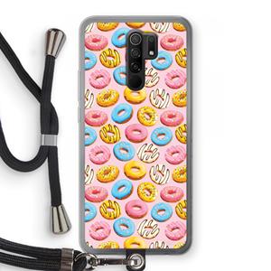 CaseCompany Pink donuts: Xiaomi Redmi 9 Transparant Hoesje met koord