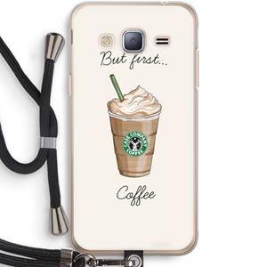 CaseCompany But first coffee: Samsung Galaxy J3 (2016) Transparant Hoesje met koord