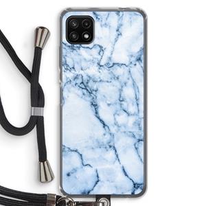 CaseCompany Blauw marmer: Samsung Galaxy A22 5G Transparant Hoesje met koord