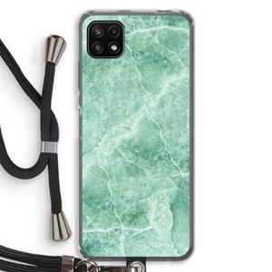 CaseCompany Groen marmer: Samsung Galaxy A22 5G Transparant Hoesje met koord