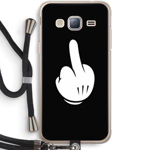CaseCompany Middle finger black: Samsung Galaxy J3 (2016) Transparant Hoesje met koord