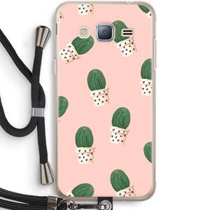 CaseCompany Cactusprint roze: Samsung Galaxy J3 (2016) Transparant Hoesje met koord