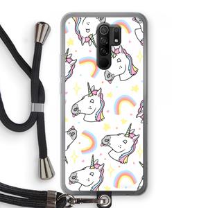 CaseCompany Rainbow Unicorn: Xiaomi Redmi 9 Transparant Hoesje met koord