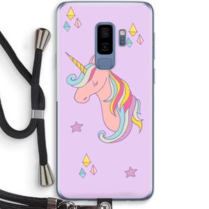 CaseCompany Roze eenhoorn: Samsung Galaxy S9 Plus Transparant Hoesje met koord