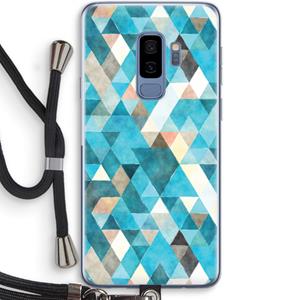 CaseCompany Gekleurde driehoekjes blauw: Samsung Galaxy S9 Plus Transparant Hoesje met koord