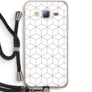 CaseCompany Zwart-witte kubussen: Samsung Galaxy J3 (2016) Transparant Hoesje met koord