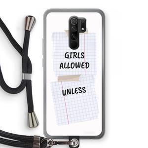 CaseCompany No Girls Allowed Unless: Xiaomi Redmi 9 Transparant Hoesje met koord