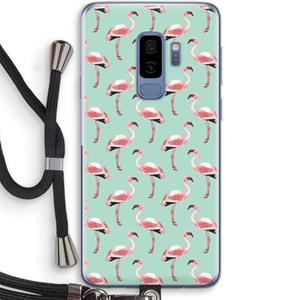 CaseCompany Flamingoprint groen: Samsung Galaxy S9 Plus Transparant Hoesje met koord
