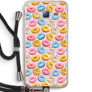 CaseCompany Pink donuts: Samsung Galaxy J3 (2016) Transparant Hoesje met koord