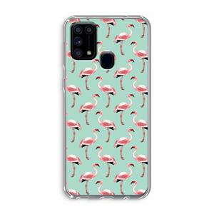 CaseCompany Flamingoprint groen: Samsung Galaxy M31 Transparant Hoesje
