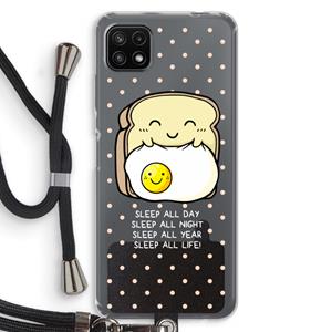 CaseCompany Sleep All Day: Samsung Galaxy A22 5G Transparant Hoesje met koord