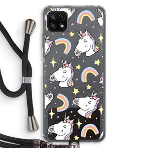 CaseCompany Rainbow Unicorn: Samsung Galaxy A22 5G Transparant Hoesje met koord