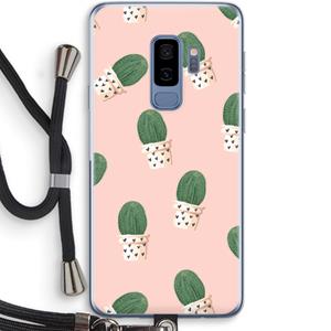 CaseCompany Cactusprint roze: Samsung Galaxy S9 Plus Transparant Hoesje met koord