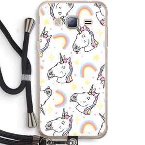 CaseCompany Rainbow Unicorn: Samsung Galaxy J3 (2016) Transparant Hoesje met koord