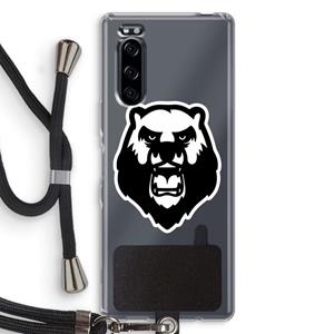 CaseCompany Angry Bear (white): Sony Xperia 5 Transparant Hoesje met koord