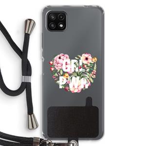 CaseCompany GRL PWR Flower: Samsung Galaxy A22 5G Transparant Hoesje met koord
