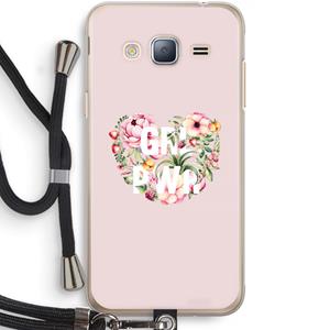 CaseCompany GRL PWR Flower: Samsung Galaxy J3 (2016) Transparant Hoesje met koord