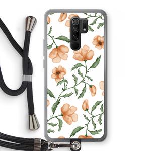 CaseCompany Peachy flowers: Xiaomi Redmi 9 Transparant Hoesje met koord