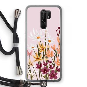 CaseCompany Painted wildflowers: Xiaomi Redmi 9 Transparant Hoesje met koord