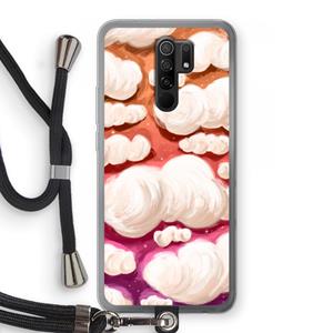 CaseCompany Katoen Wolken: Xiaomi Redmi 9 Transparant Hoesje met koord